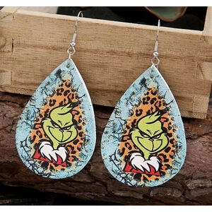 Grinch Inspired Faux Leather Teardrop Earrings